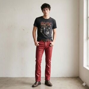 Hudson Walker Kick Flare Jean Mens 32 Red Shiny Retro Alternative Bootcut